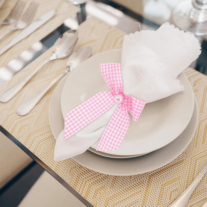 Pink Bow Napkin Rings 12pcs Checkered Table Decor Reusable
