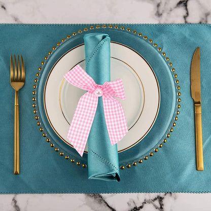 Pink Bow Napkin Rings 12pcs Checkered Table Decor Reusable
