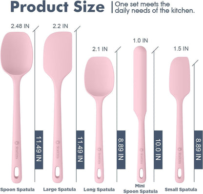 5 Pieces Silicone Spatulas Set, Heat Resistant Rubber Spatula