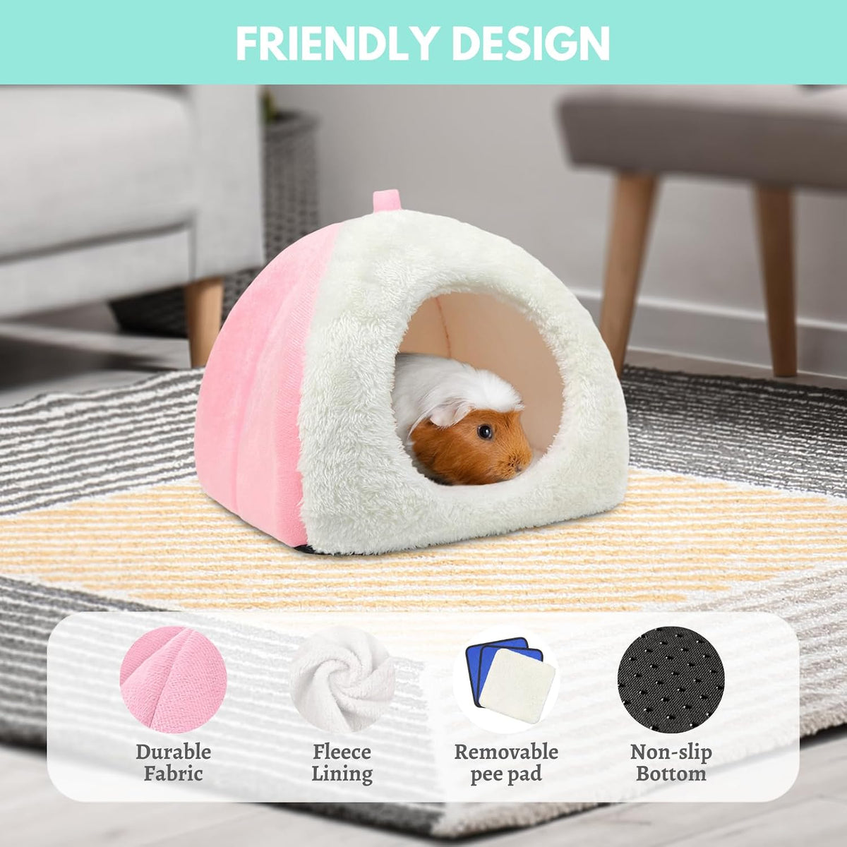 Guinea Pig Hideout Bed with 2 Absorbent Leak-Proof Bottom Pee Pad