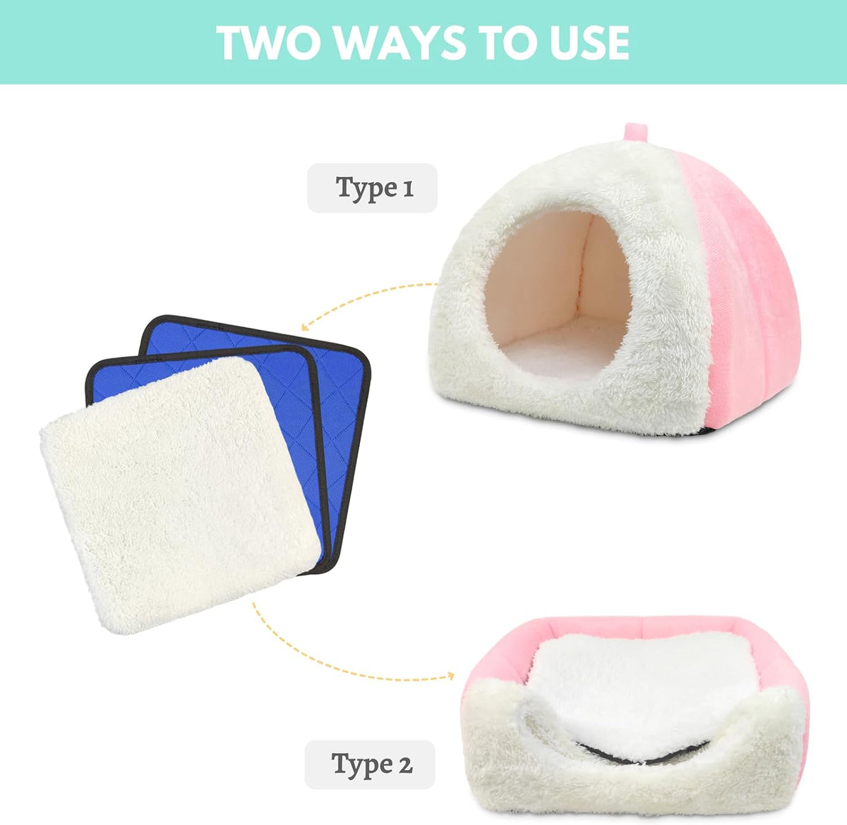 Guinea Pig Hideout Bed with 2 Absorbent Leak-Proof Bottom Pee Pad