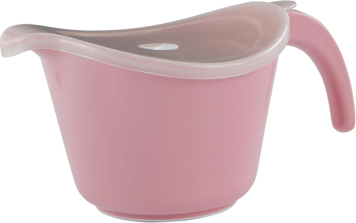 Batter Bowl With Pour Spout, Non-Slip Base,Space Saving Detachable Handle with Lid, 2 QT Heavy Duty BPA-Free Microwave & Dishwasher Safe (Pink)