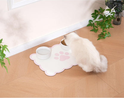 Scalloped Dog Feeding Mat, Absorbent Mats for Dog Food and Water Bowl, Dispenser, Cute Elegant Aesthetic Pastel Pink Scallop Pet Placemat for Dogs, Cats, Puppy Accessories, 17" X 24”