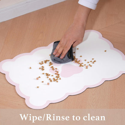 Scalloped Dog Feeding Mat, Absorbent Mats for Dog Food and Water Bowl, Dispenser, Cute Elegant Aesthetic Pastel Pink Scallop Pet Placemat for Dogs, Cats, Puppy Accessories, 17" X 24”
