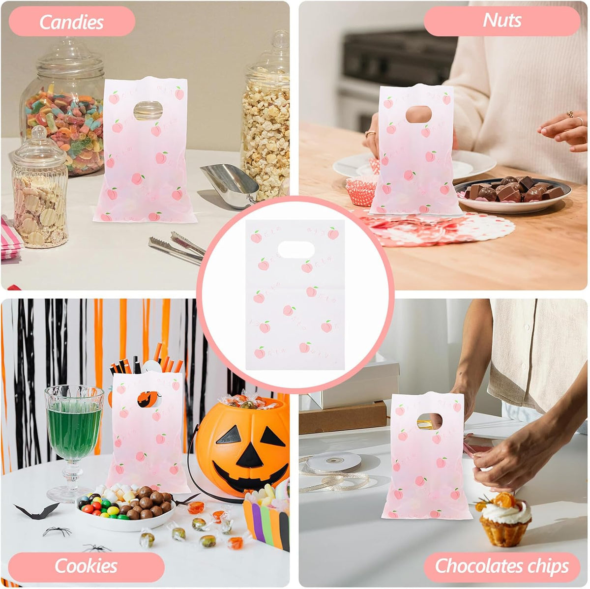 100pcs White Daisy Bags 5.12 X 8.27 Inch Birthday Party Favors Candy Pouches Sturdy Small Peach Pattern Party Packaging Bags