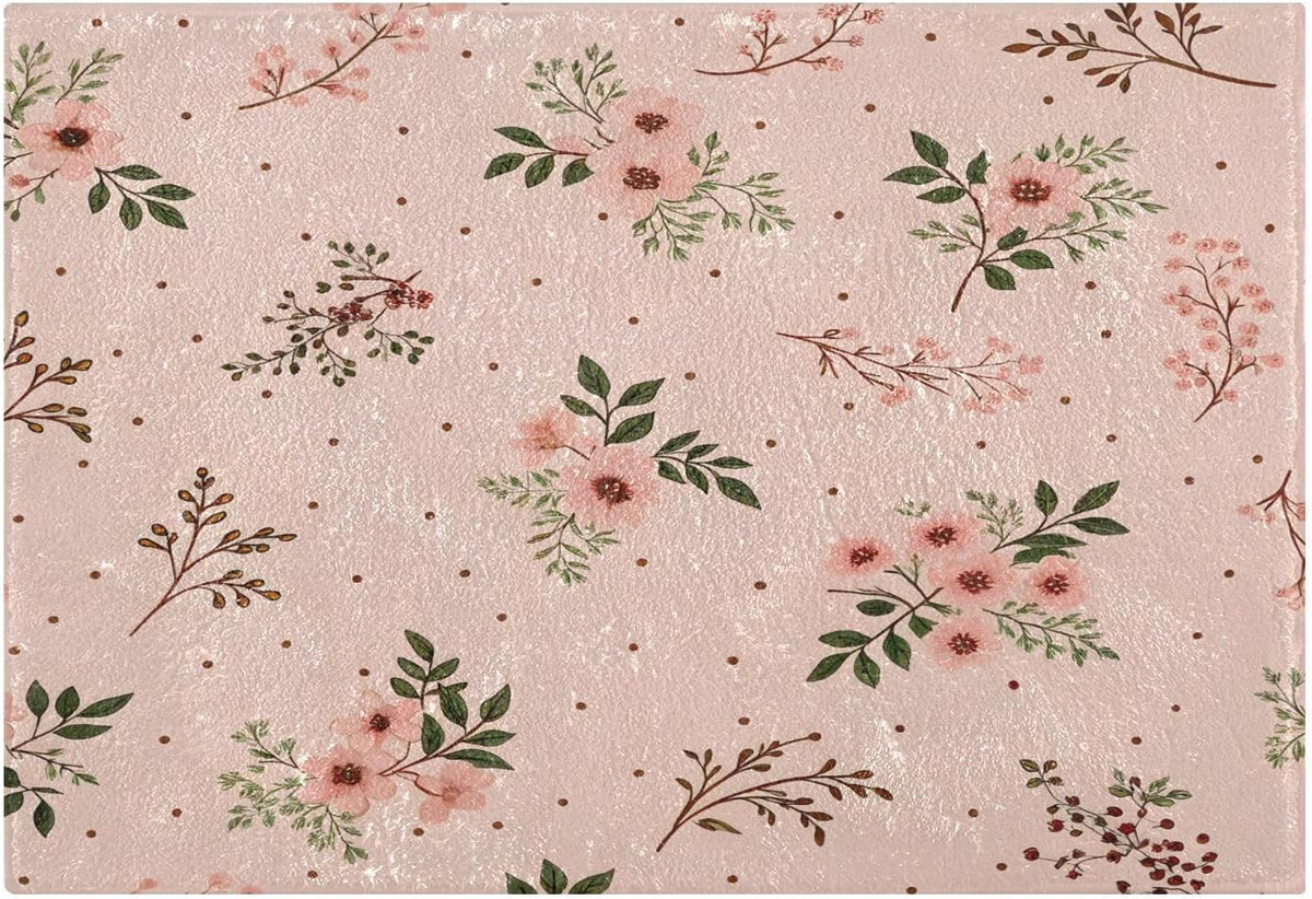Elegant Flowers Pink Bathroom Mat Rug 24" x 16" Non Slip Super Absorbent Quick Dry Bath Mats for Bathtub Fluffy Rugs