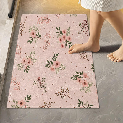 Elegant Flowers Pink Bathroom Mat Rug 24" x 16" Non Slip Super Absorbent Quick Dry Bath Mats for Bathtub Fluffy Rugs