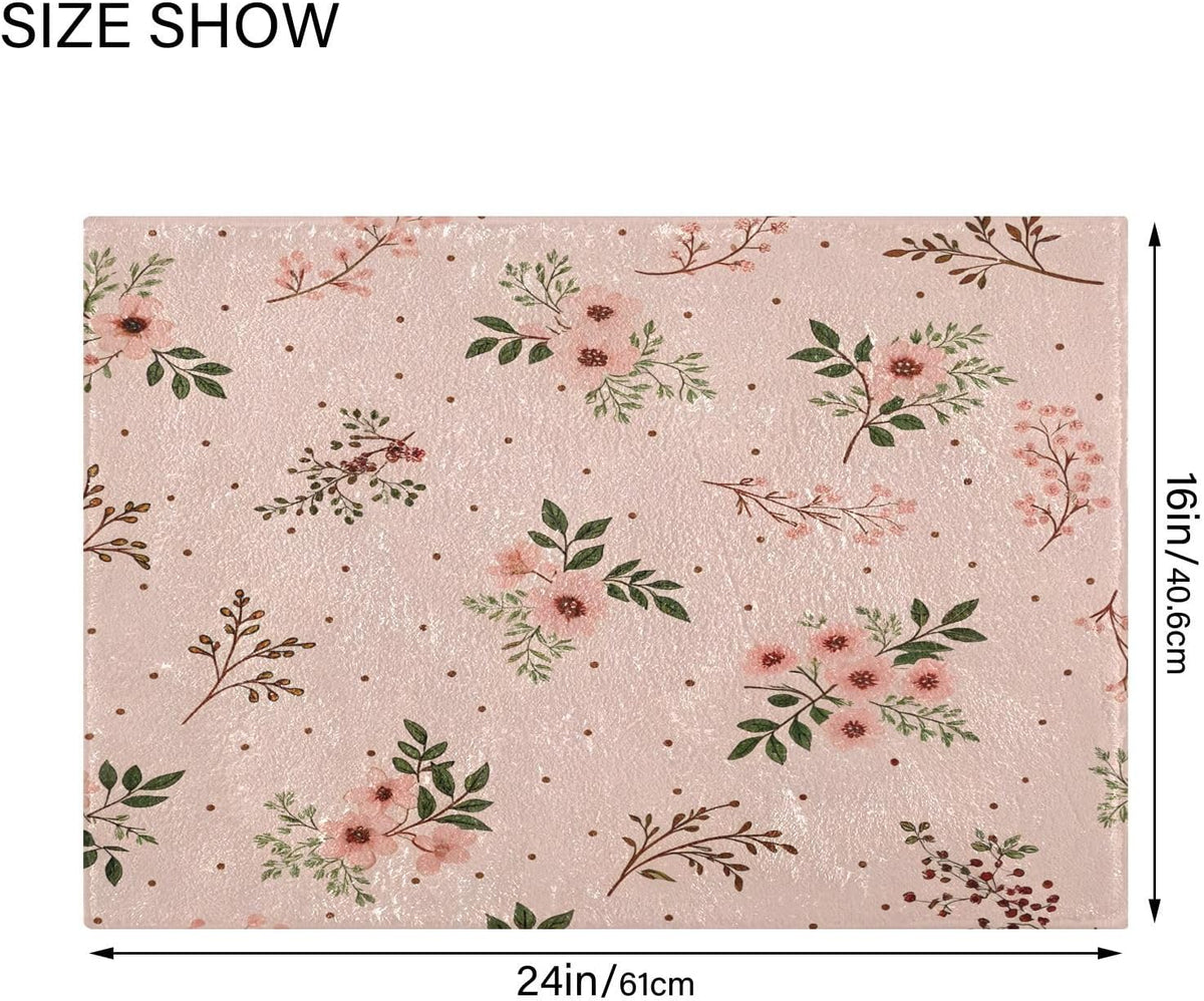 Elegant Flowers Pink Bathroom Mat Rug 24" x 16" Non Slip Super Absorbent Quick Dry Bath Mats for Bathtub Fluffy Rugs