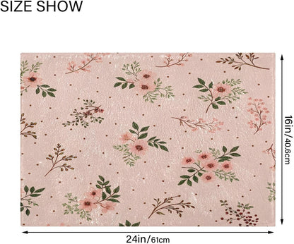 Elegant Flowers Pink Bathroom Mat Rug 24" x 16" Non Slip Super Absorbent Quick Dry Bath Mats for Bathtub Fluffy Rugs