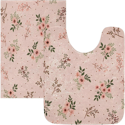 Elegant Flowers Pink Bathroom Mat Rug 24" x 16" Non Slip Super Absorbent Quick Dry Bath Mats for Bathtub Fluffy Rugs