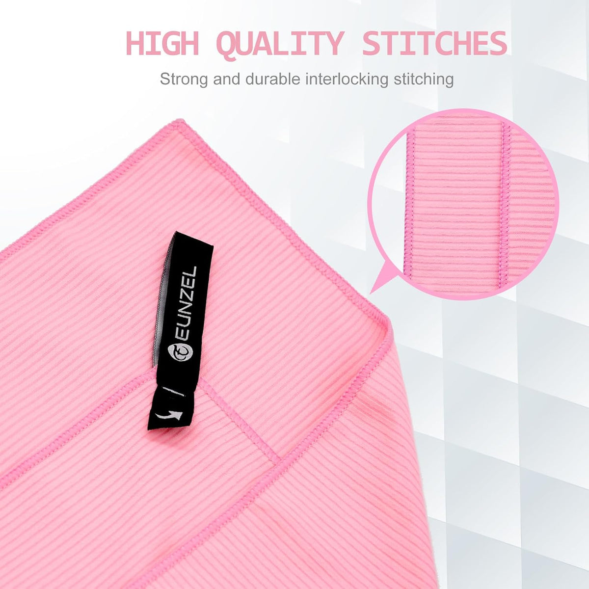 Quick Dry Camping Towel, Microfibre Ribbed Towel Travel Towel 3 Sizes 1 Pack Fast Drying Towel Set for Camping, Beach, Gym, Sports, Yoga & Swimming Pool, Pink
