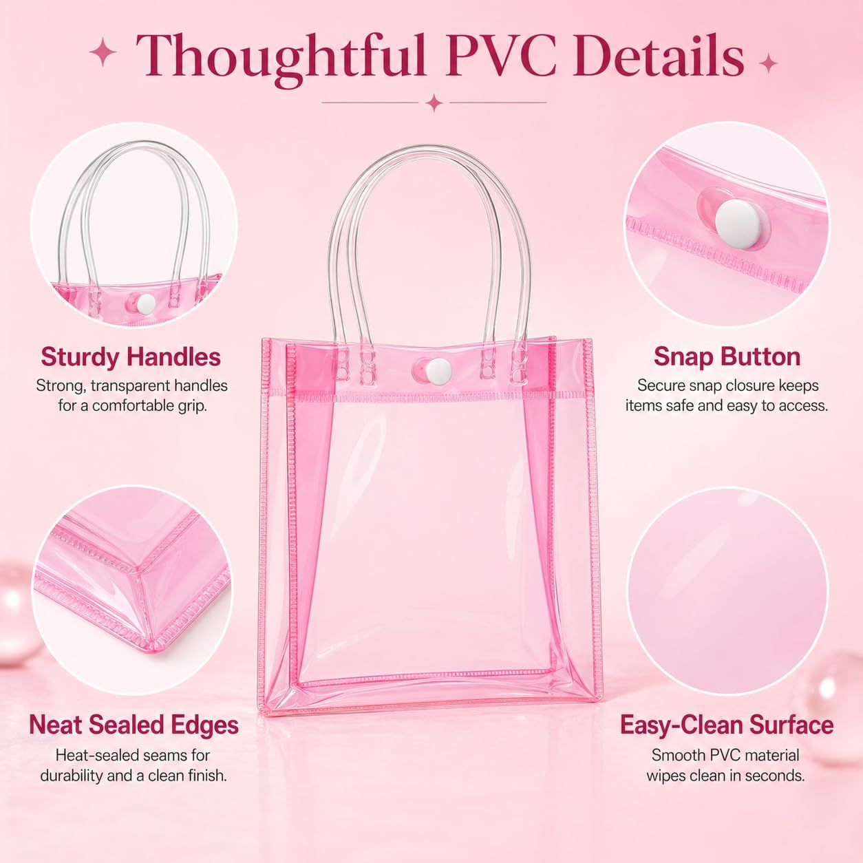 MAQIHAN Clear Gift Bags with Handles - 9 PCS Mother's Day Transparent Mini Tote Bags Pink 5.9x6.3 Inches Reusable Plastic Goodie Bags for Valentine's Day Birthday Party Gifts, Princess Theme Small Treats