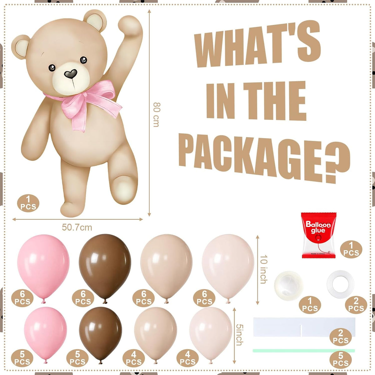 Teyva 43 Pcs Pink Bear Baby Shower Decorations Balloon Cutout Stand