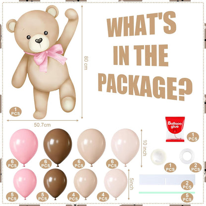 Teyva 43 Pcs Pink Bear Baby Shower Decorations Balloon Cutout Stand