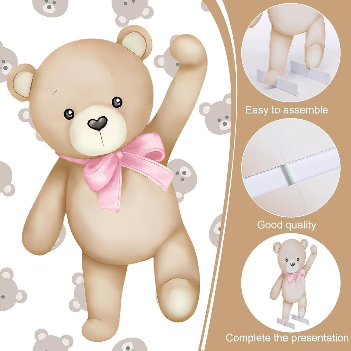 Teyva 43 Pcs Pink Bear Baby Shower Decorations Balloon Cutout Stand