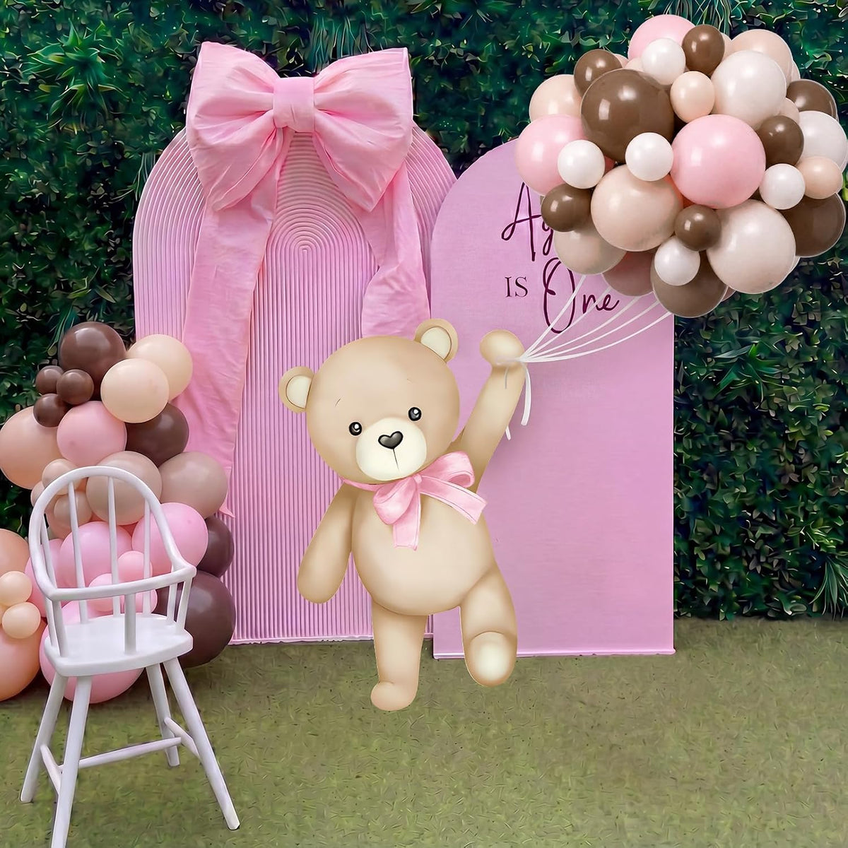 Teyva 43 Pcs Pink Bear Baby Shower Decorations Balloon Cutout Stand