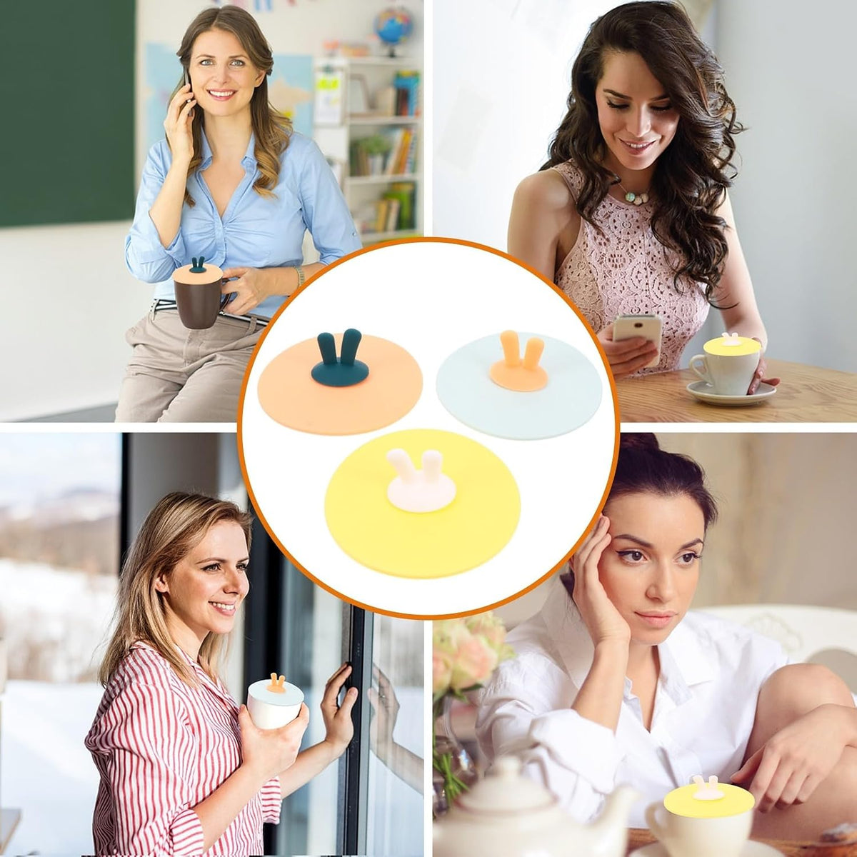 3 Pcs Silicone Cup Lids Rabbit Ear Covers for Mug Dust Protection