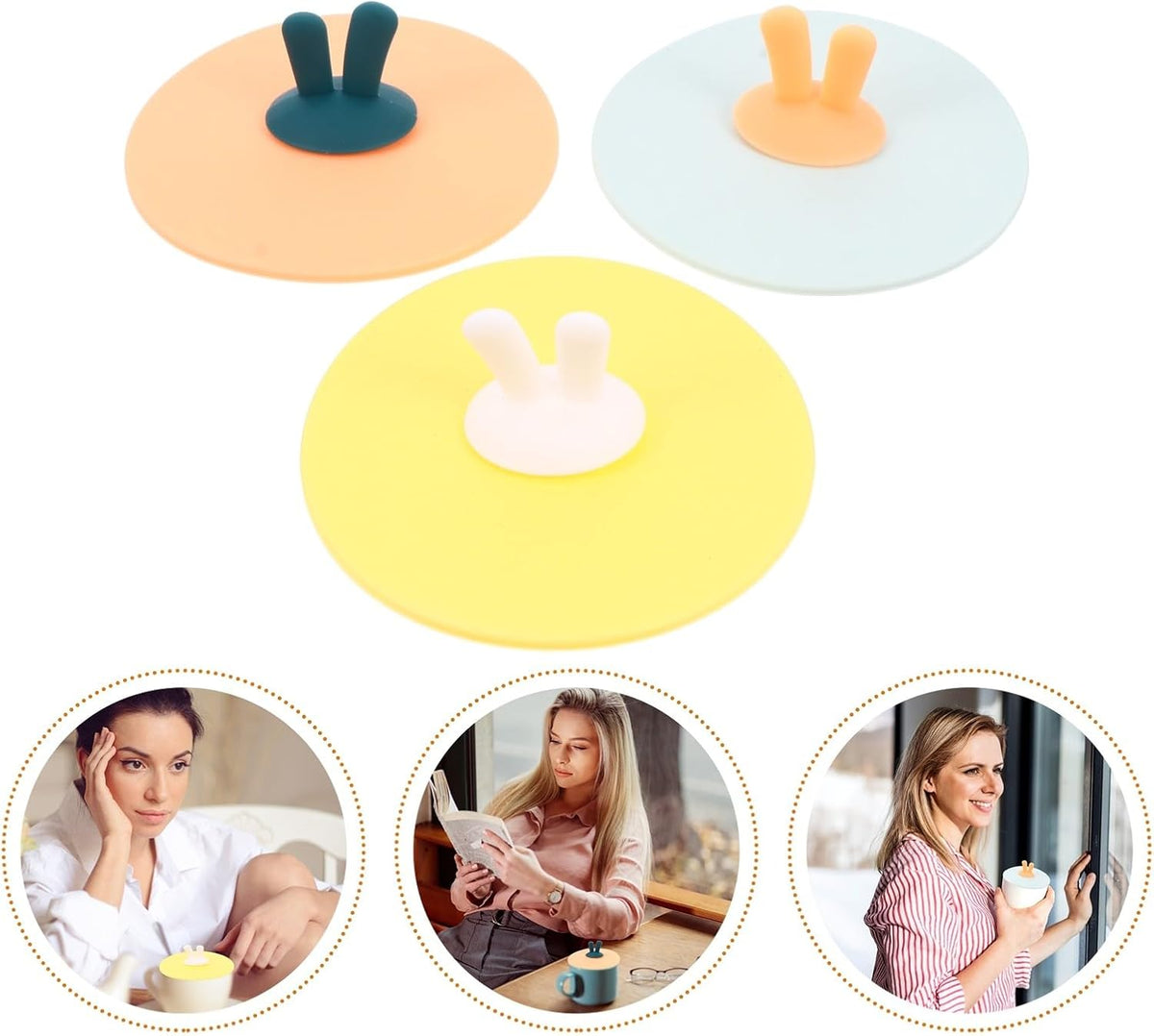 3 Pcs Silicone Cup Lids Rabbit Ear Covers for Mug Dust Protection