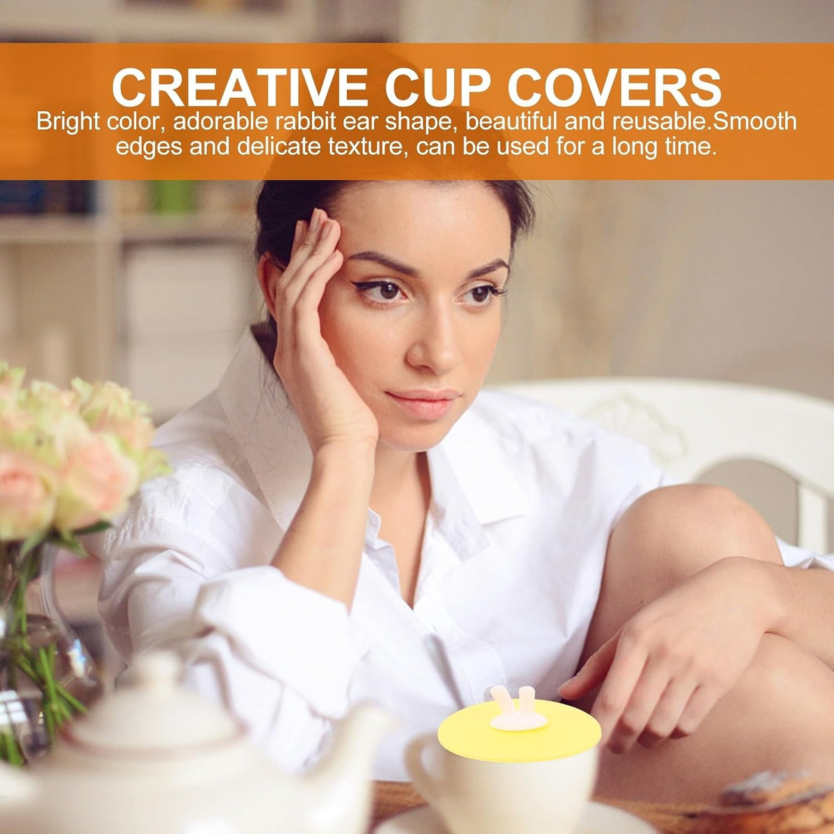 3 Pcs Silicone Cup Lids Rabbit Ear Covers for Mug Dust Protection