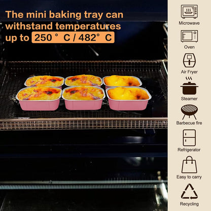 mini loaf pans with lids and spoons 50 Pack,5.5 oz Rectangle mini individual cake tins Disposable Small Aluminum Foil Baking pans(50, Pink)
