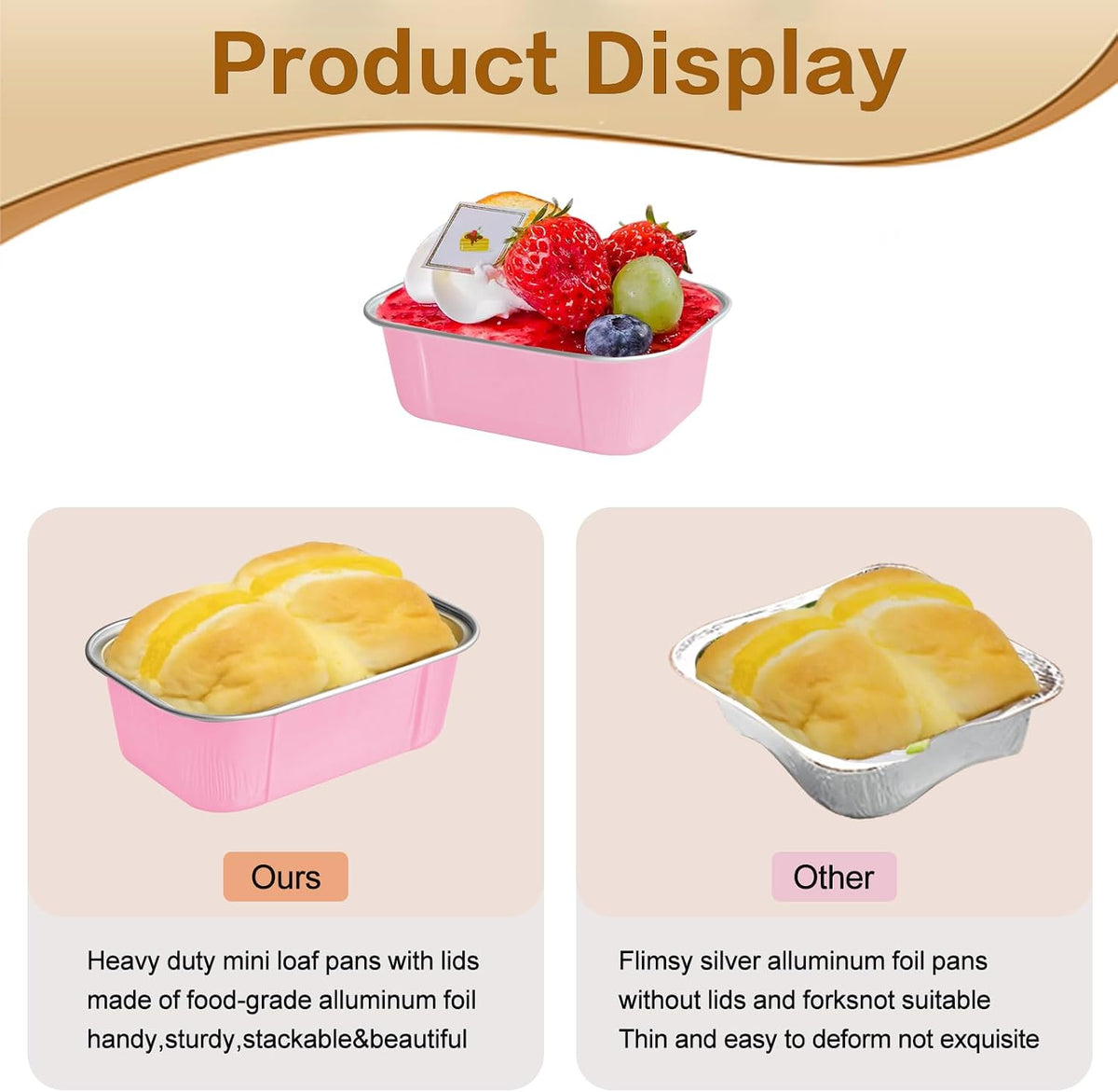 mini loaf pans with lids and spoons 50 Pack,5.5 oz Rectangle mini individual cake tins Disposable Small Aluminum Foil Baking pans(50, Pink)