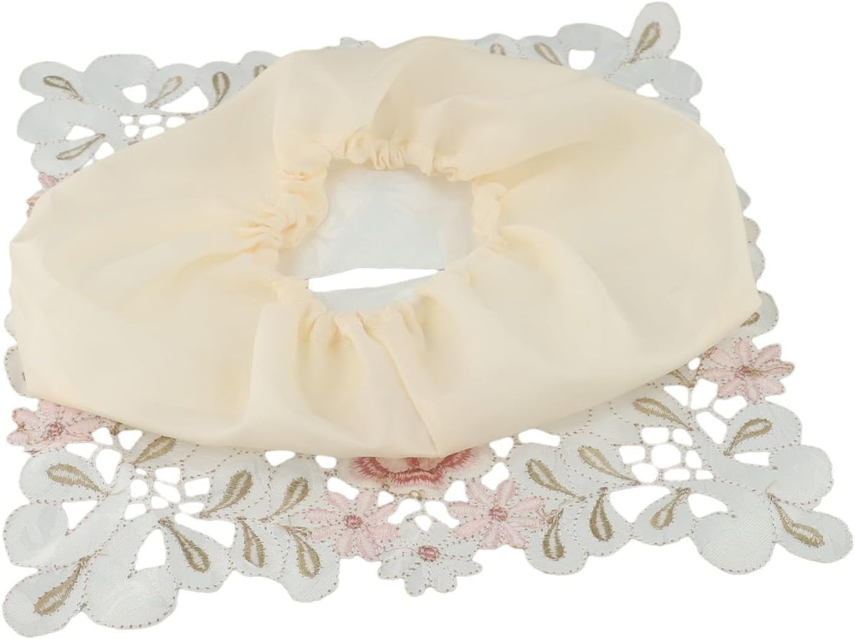 Elegant vintage lace tissue box cover featuring embroidered floral design, made from fabric to securely fit standard tissue boxes and beautify your room (Pink)