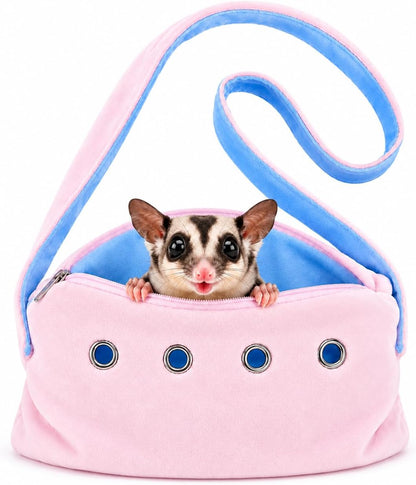 Meow&Woof Sugar Glider Bonding Pouch & Small Animal Carrier - Escape-Proof Sling for Hedgehogs, Ferrets, Hamsters Soft Critter Cuddler (10"x6", Pink)