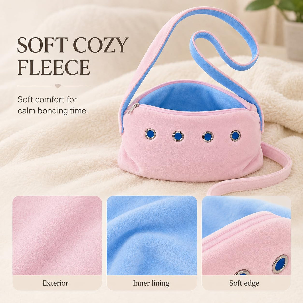 Meow&Woof Sugar Glider Bonding Pouch & Small Animal Carrier - Escape-Proof Sling for Hedgehogs, Ferrets, Hamsters Soft Critter Cuddler (10"x6", Pink)