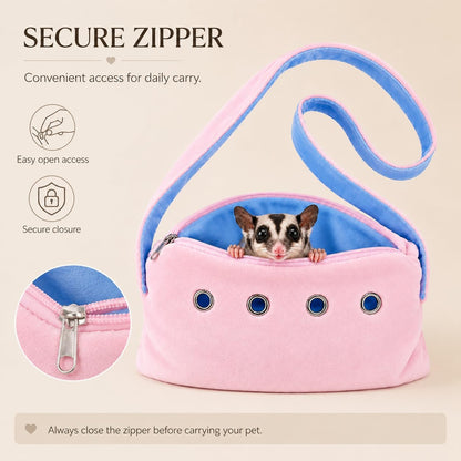 Meow&Woof Sugar Glider Bonding Pouch & Small Animal Carrier - Escape-Proof Sling for Hedgehogs, Ferrets, Hamsters Soft Critter Cuddler (10"x6", Pink)