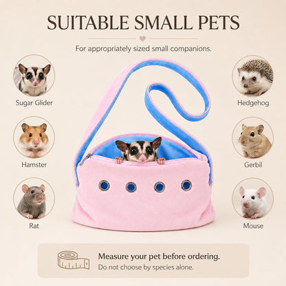 Meow&Woof Sugar Glider Bonding Pouch & Small Animal Carrier - Escape-Proof Sling for Hedgehogs, Ferrets, Hamsters Soft Critter Cuddler (10"x6", Pink)