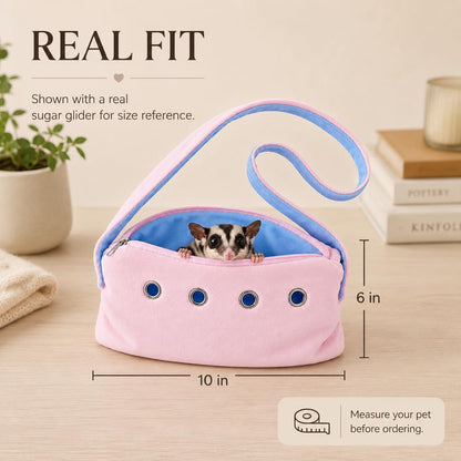 Meow&Woof Sugar Glider Bonding Pouch & Small Animal Carrier - Escape-Proof Sling for Hedgehogs, Ferrets, Hamsters Soft Critter Cuddler (10"x6", Pink)