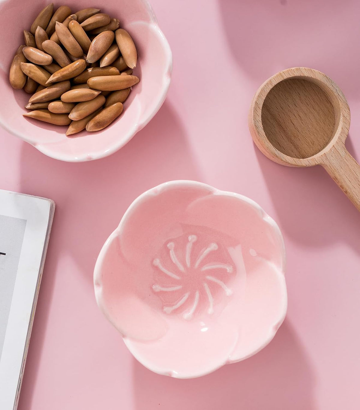 5 PC Pink Cherry Blossom Ceramic Sauce Dish, Seasoning Dish, Sushi Soy Dipping Bow, Dessert Bowl, Appetizer Plates, Serving Dish for Kitchen Home (Pink, Set of 5)