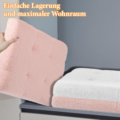 Storage Ottoman Foot Stool,Faux Teddy Tufted Foot Rest, Space Saver Chair with Storage,Ergonomic Stool for Bedroom/Living Room/Desk/Office(17x13x13 inches, Pink)
