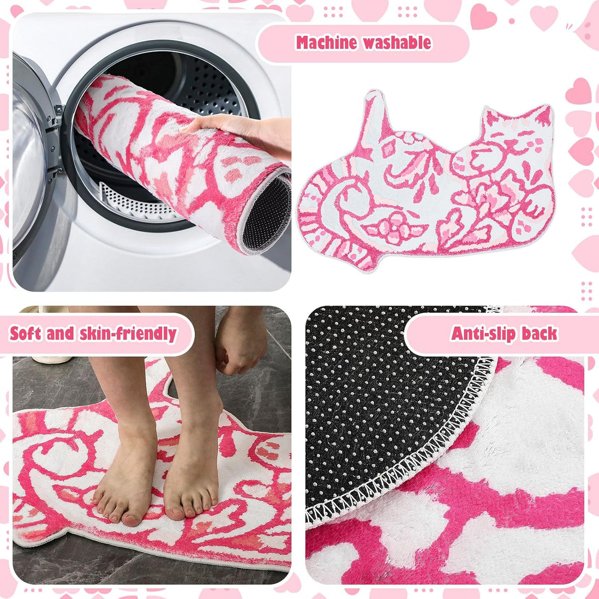 Delft Cat Shape Bath Rug Cat Shaped Bathroom Mat 23" x 32", Pink