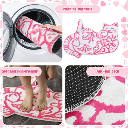 Delft Cat Shape Bath Rug Cat Shaped Bathroom Mat 23" x 32", Pink