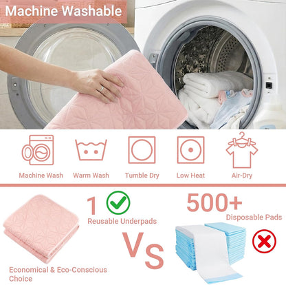 2 Pack Quilted Waterproof Pads for Bed Washable 34x52 Inch Pink