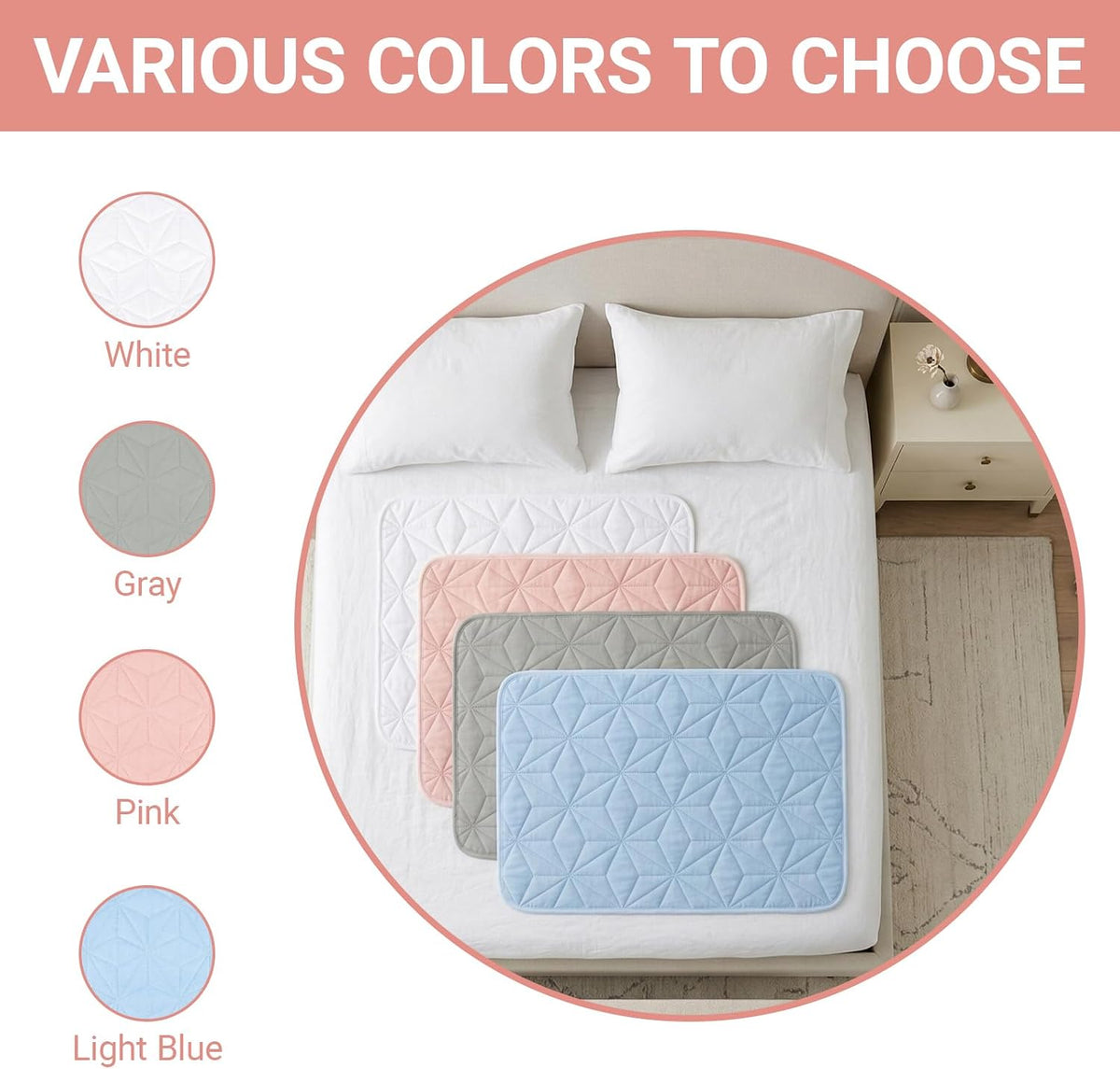 2 Pack Quilted Waterproof Pads for Bed Washable 34x52 Inch Pink