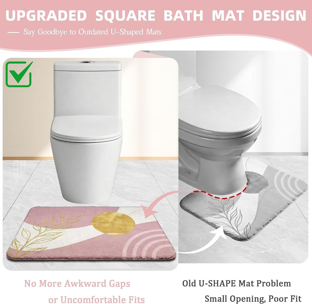 Light Pink Hookless Shower Curtain Sets with Rugs, Boho Bathroom Decor