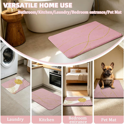 Light Pink Hookless Shower Curtain Sets with Rugs, Boho Bathroom Decor