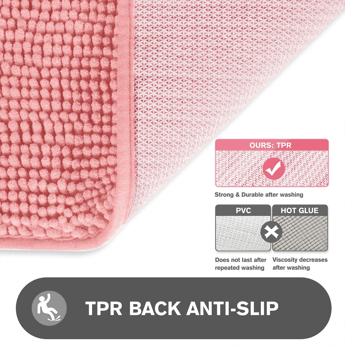 Bathroom Rugs 30 x 50 Inch – Extra Large Bath Mat | Absorbent and Washable Thick Chenille Bath Rugs Non-Slip Runner Rug for Bathroom, Shower, Tub(Pink)