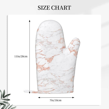 White and Rose Gold Foil Marble Oven Mitts 2 Pack Kitchen Heat Resistant Oven Gloves with Non-Slip Silicone Surface