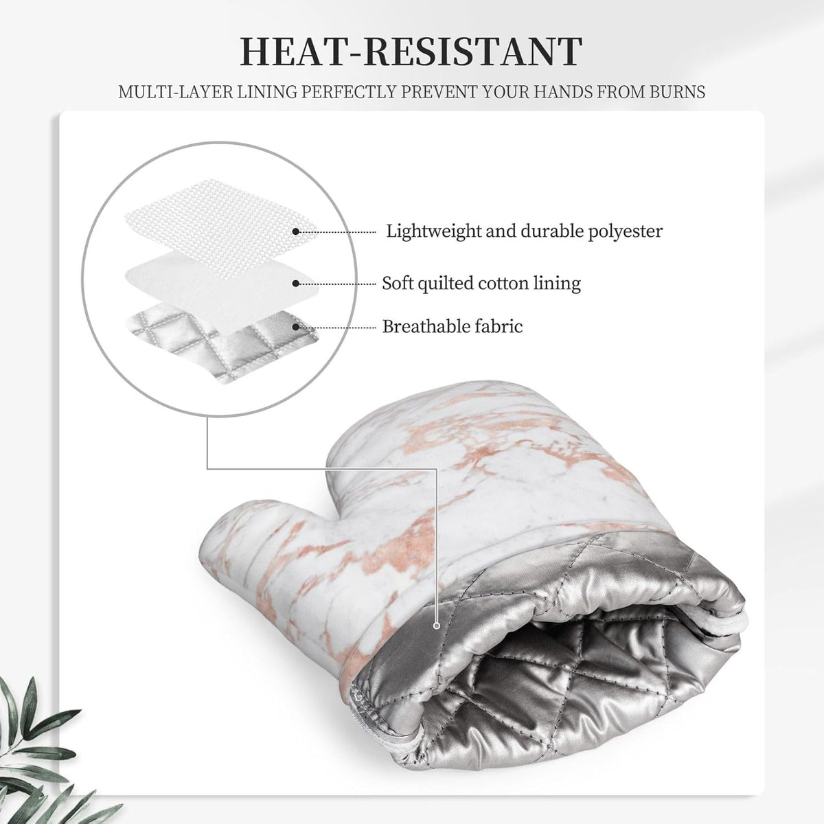 White and Rose Gold Foil Marble Oven Mitts 2 Pack Kitchen Heat Resistant Oven Gloves with Non-Slip Silicone Surface