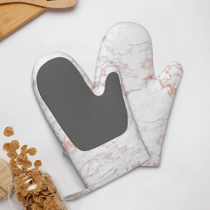 White and Rose Gold Foil Marble Oven Mitts 2 Pack Kitchen Heat Resistant Oven Gloves with Non-Slip Silicone Surface