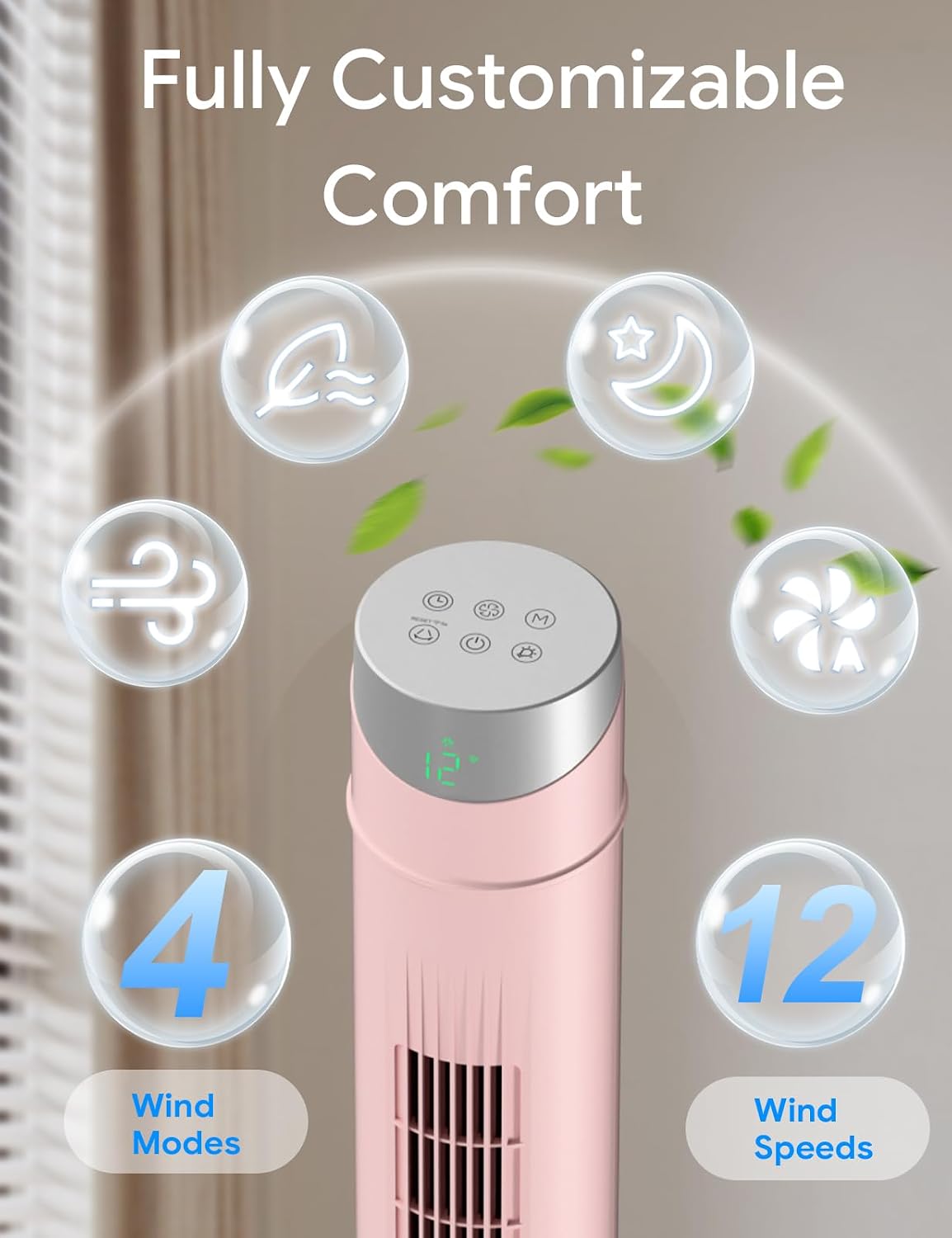 Smart Tower Fan for Bedroom,120° Oscillating Fans that Blow Cold Air