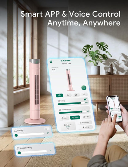 Smart Tower Fan for Bedroom,120° Oscillating Fans that Blow Cold Air