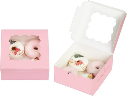 Pink 30-Packs Bakery Boxes with Window 6x6x3 inches Thick & Sturdy Macaroon Pastry Boxes Cookie Boxes for Bakerys