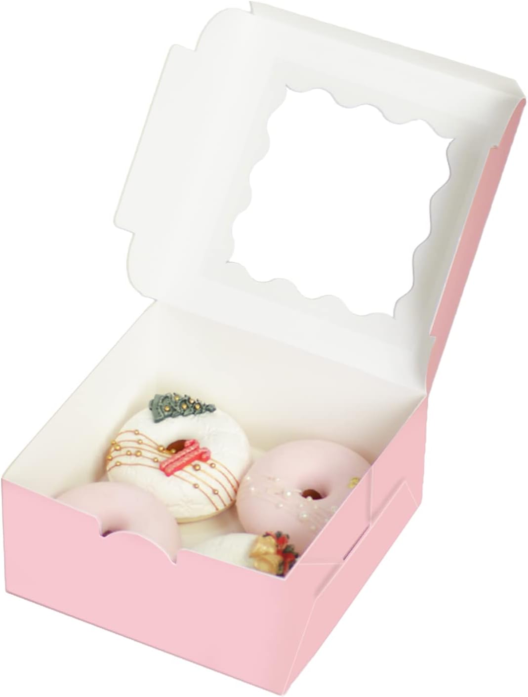 Pink 30-Packs Bakery Boxes with Window 6x6x3 inches Thick & Sturdy Macaroon Pastry Boxes Cookie Boxes for Bakerys