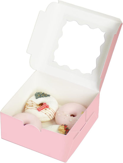 Pink 30-Packs Bakery Boxes with Window 6x6x3 inches Thick & Sturdy Macaroon Pastry Boxes Cookie Boxes for Bakerys