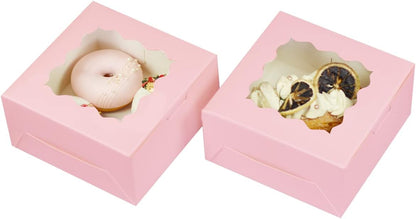 Pink 30-Packs Bakery Boxes with Window 6x6x3 inches Thick & Sturdy Macaroon Pastry Boxes Cookie Boxes for Bakerys