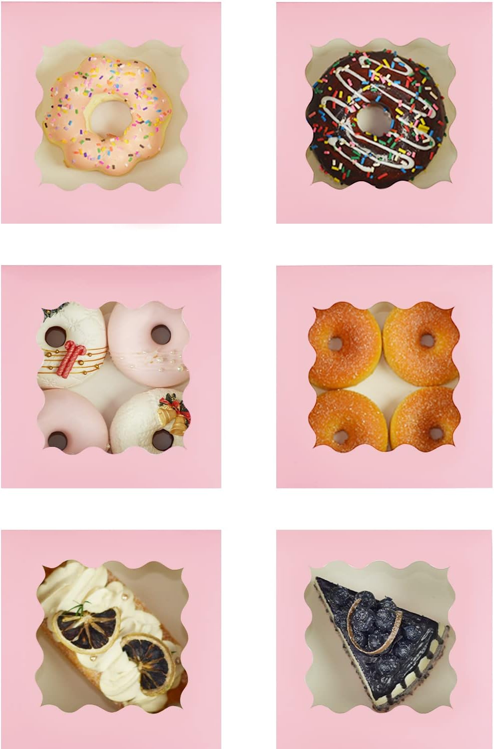 Pink 30-Packs Bakery Boxes with Window 6x6x3 inches Thick & Sturdy Macaroon Pastry Boxes Cookie Boxes for Bakerys